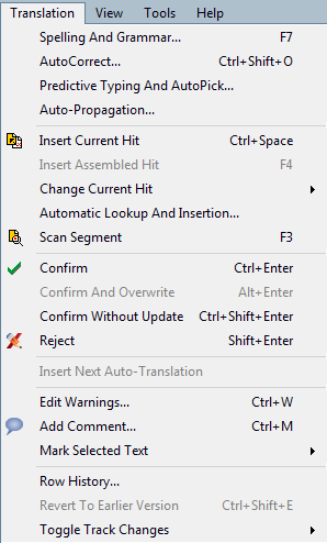 the Translation menu